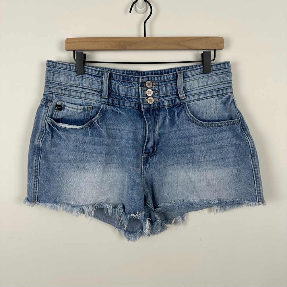 KanCan Women's Light Wash Raw Hem Cutoff Denim Jean Shorts, 29